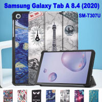 สำหรับ Samsung Galaxy Tab A 8.4 (2020) 8.4 "SM-T307U คุณภาพสูงฝาครอบป้องกันแท็บเล็ตเคสโทรศัพท์ลายวาดแฟชั่นพับได้สามทบเคสพับฝาเป็นฐานหนัง PU เคส PC แข็ง