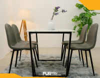 Furyouliving ชุดโต๊ะกินข้าว 4 ที่นั่ง 120x75 ท็อปหินสังเคราะห์ ขาเหล็กทำสีดำ เก้าอี้หนัง PU ลายวินเทจ มี 2 สีผ่อนชำระได้