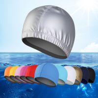 Elastic Waterproof PU Coating Swim Caps Swim Pool Unisex Swim Hats Free size Men Women Ears Protection Swimming Cap Silver Pink Swim Caps