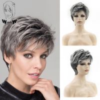 WHIMSICAL W Synthetic Wigs for Women Short Wig with Bangs Mixed Gray Wigs Heat Resistant Hair