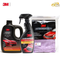 3M Set แชมพูล้างรถ ขนาด 1000 Ml. PN39000W + PN39034LT (เคลือบเงารถยนต์) + ผ้าไมโครไฟเบอร์ สีม่วง