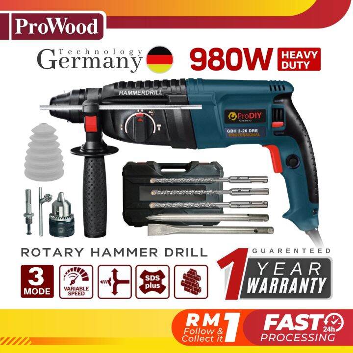 PRODIY GBH 226 DRE Drill Rotary Hammer Drill 3 Mode With Handle 980W SDS 26mm Chisel Concrete