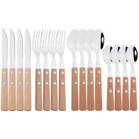 16Pcs Brown Silver Wood Handle Cutlery Set 304 Stainless Steel Dinnerware Set Knife Fork Tea Spoons Tableware Kitchen Silverware