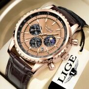 LIGE 2023 Đồng Hồ Đeo Tay Nam Quartz Da Thường Ngày Đồng Hồ Nam Thương