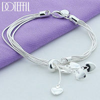 DOTEFFIL 925 Sterling Silver Five Solid Heart Snake Chain Bracelet For Woman Charm Wedding Engagement Fashion Party Jewelry