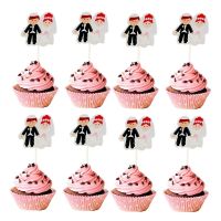 24pcs Groom Bride Engaged Couple Lovers Wedding Anniversary Dessert Decoration Fruit Toothpick Flag