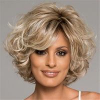 WHIMSICAL W Synthetic Wavy Short Mixed Blonde Wigs Curly Layered Daily Hair For Women Cosplay Party Heat Resistant Wig