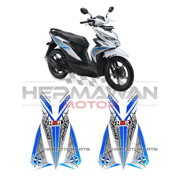 Striping Honda Beat FI ESP 2016 2017 Stiker Body Standar - Putih Biru