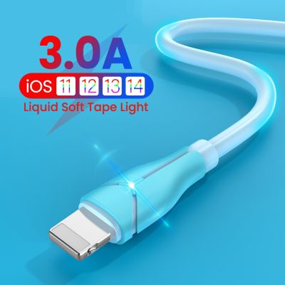 【เอคิวใหม่】ที่ชาร์จไฟรวดเร็ว USB กาวเหลวแบบนิ่ม3A สายสำหรับ iPhone สายชาร์จเคเบิล8พิน14 13 12โปรสูงสุด1/1 5/2ม.