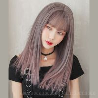 [0727]YWQJ-JF Wig Female Long Hair Natural Gradient Gray Pink Full-Head Wig Fluffy Bangs Full Top Wig Sheath J2IX tg