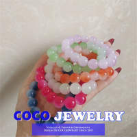 COCOJEWELRY หนังสือสีแดงเล็กๆสร้อยข้อมือสร้อยข้อมือลูกปัดแบบไล่ระดับสีคริสตัลน้ำแข็งสีชมพูใสสร้อยข้อมือลูกปัดสีแฟนสาวเทรนด์นักเรียน