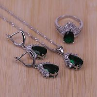 9 colors Wholesale Top Crystal Silver 925 Costume Jewelry Set Water Drop Pendant Necklace Earring Jewelry Women