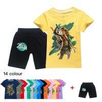 ตำนานของกางเกงขาสั้นเสื้อยืดลายการ์ตูน Zelda สำหรับเด็กหญิงเด็กชายกางเกงขาสั้นคอกลม2023แฟชั่นฤดูร้อนแขนสั้นหลวมลำลองใหม่0000