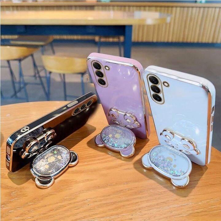 shine-electron-เคสกระจกที่วางโทรศัพท์ลายหมีสำหรับ-samsung-galaxy-s21-s20-s22-s10-note-10-20-plus-ultra-s20พิเศษ-fe-s-21เคสมีขาตั้ง