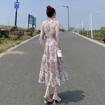 V Vimly Vintage Floral Floral Chiffon Maxi Dress For Women 2023