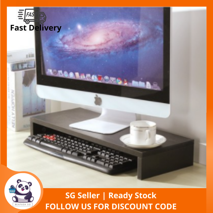 Monitor Stand and Computer Riser for Desk (Black Walnut) Wooden Shelf