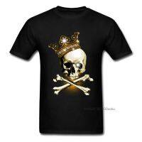 King Of Bling 2018 Funny Skull Print Men T Shirts Pirate Crossbones &amp; Crown Print Adult Plus Size Black T-shirt For Hipster