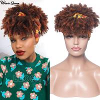 Brown Ombre Wigs For Black Women Headband Short Afro Kinky Curly Wrap Wig Heat Resistant Ombre With Bangs Natural Wigs