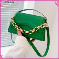 XUESHE โซ่ห่วงโซ่ กระเป๋าสะพายไหล่แบบสั้น สีทึบทึบ หนังพียู กระเป๋า Crossbody แฟชั่นสำหรับผู้หญิง เหมาะกับการแต่งตัวทุกสไตล์ กระเป๋าแมสเซนเจอร์ ผู้หญิงผู้หญิงผู้หญิง