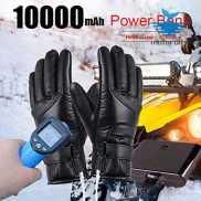 Leather Electric Heating Gloves Waterproof Outdoor USB Electric Heating