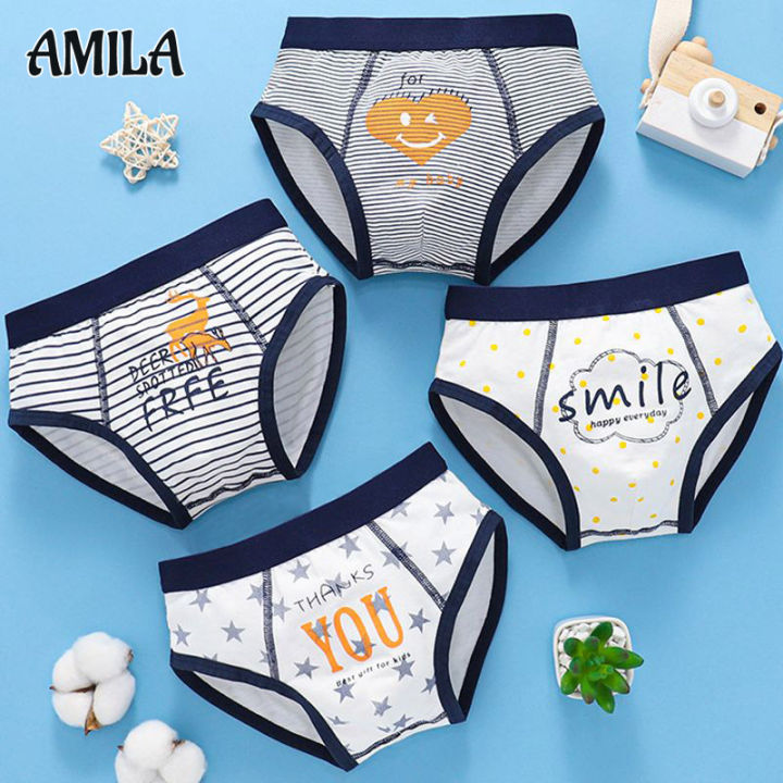 amila-กางเกงในเด็กประถม-ชุดชั้นในผ้าฝ้ายเล็กกลางและใหญ่4ชิ้น