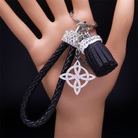 Witchcraft Celtic Knot Pendant Key Chain Stainless Steel Amulet Bag Charm Accessories Witch Keychain Jewelry nudo de bruja Key Chains