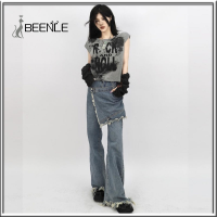 BEENLE 2022 Spring Summer Women Clothing Straight-leg Jeans Niche Design Street Style Wide-leg Loose Trousers Blouses Pants