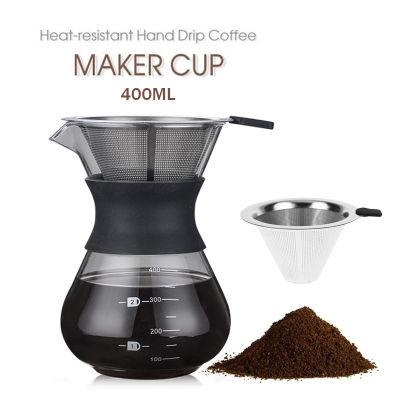 400 มิลลิลิตร คลาสสิกเครื่องชงกาแฟแก้วเทกว่าเครื่องชงกาแฟที่มีตัวกรองเหล็กป้องกันน้ำร้อนลวกซิลิโคนแขน Glass Coffee Maker Pot