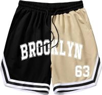 GORGLITTER Mens Letter Graphic Drawstring Pocket Track Shorts Color Block Striped Trim Summer Shorts