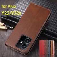 Magnetic Attraction Cover Leather Case for Vivo Y22 / Y22s Flip Case Card Holder Holster Wallet Case Fundas Coque