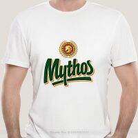 cotton tshirt men  fashion t-shirt euro size New MYTHOS GREEK BEER LOGO BLACK WHITE T-SHIRT