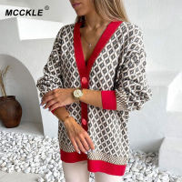 Womens Argyle Plaid Knitted Cardigans Spliced Single Breasted Button Casual Ladies Cardigan 2021 Winter Fashion Female Sweaters