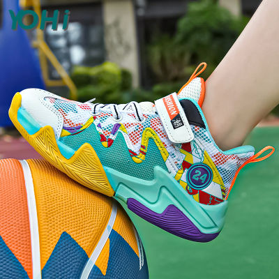 รองเท้าผ้าใบเด็กใส่ได้ทั้งชายและหญิง,รองเท้ากีฬาเด็กทำจากยางกันลื่นน้ำหนักเบารองเท้าบาสเก็ตบอลหญิงสไตล์เกาหลีสำหรับเด็กวัยรุ่นชายและหญิง