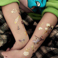 5pcs Gold Unicorn Temporary Tattoo Sticker Cartoon for Kids Face Children Body Fake Tattoo Body Makeup Waterproof Face Stickers