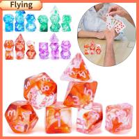 FLYING 7Pcs/set 7-Die Table Game ลูกเต๋า DND โปร่งใสโปร่งใส D4 D6 D8 D10 D12 D20 ลูกเต๋าหลายด้าน หลายเหลี่ยมเพชรพลอย อะคริลิค ลูกเต๋าเกม TRPG DND