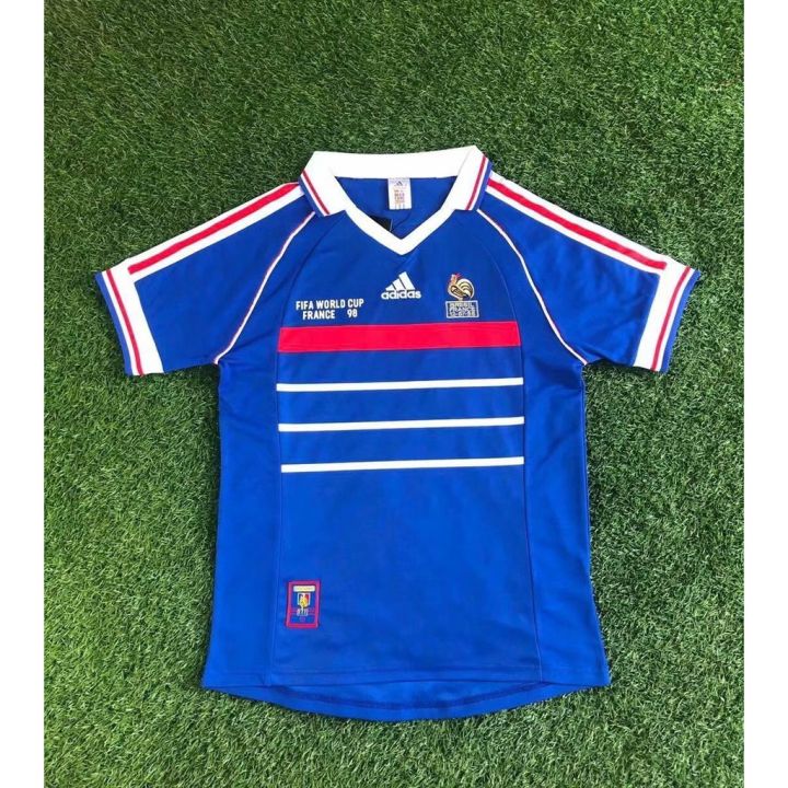 เสื้อกีฬาแขนสั้น-ลายทีมชาติฟุตบอล-france-zidane-1998-98-ชุดเยือน-สไตล์ฝรั่งเศสเรโทร-football-jersey