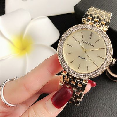 （A creative）Reloj Mujer ใหม่ GoldFor ผู้หญิงแฟชั่น Rhinestone WomenLuxury นาฬิกาข้อมือ Feminino