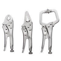 3Pcs Mini Vise Locking Pliers Set 4in. Curved Jaw and 5in. Long Nose and 5 in. C Clamp Assorted Locking Welding Clamp