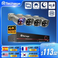 Techage ชุดกล้องรักษาความปลอดภัย8MP 4K,หน้ามนุษย์ชุดอุปกรณ์ NVR ตรวจจับกล้องวงจรปิดแบบ360องศาอัลตร้า HD สำหรับนอกบ้านการบันทึกภาพของกล้องวงจรปิด