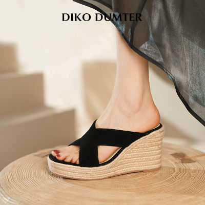 แฟชั่นสำหรับผู้หญิงส้นฟางรองเท้าแตะฤดูร้อนสำหรับผู้หญิงรองเท้าส้นสูงทรงเข็มเข็มขัดสตรีสไตล์วินเทจ DikoDumter