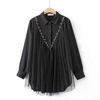 【มีไซส์ใหญ่】Plus Size Womens Button Up White Black Tops Ladies Office-wear A-line Vintage Female Long Tops Large Size Muslimah Fashion Blusas