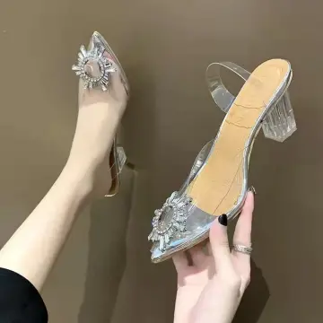 Jeffrey Campbell - Soirée clear block heel white sandal on Designer Wardrobe