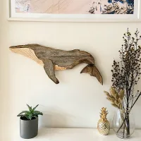 Marine Elements Whale Home Wall Decor Wooden Wall Hanging Whale Ornaments for Living Room Bedroom Fishes Decorations