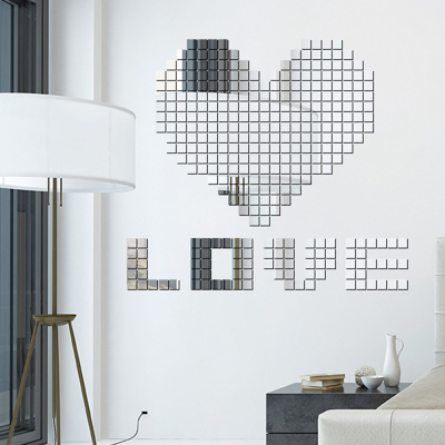 100Pcs 3D Mirror Mosaic Decoration Stickers Living Square Wall Effect Acrylic Tile Self-adhesive