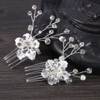 New Hair Comb For Women 2 pcs Delicate Metal Small Comb Wedding Hair Jewelry Crystal Flower Haircomb Bride Hair Accessories