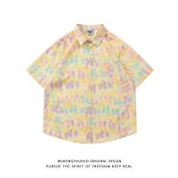 Summer tie-dye gradient short-sleeved shirt mens and womens trendy brand loose bf wind couple all-match casual shirt 【BYUE】