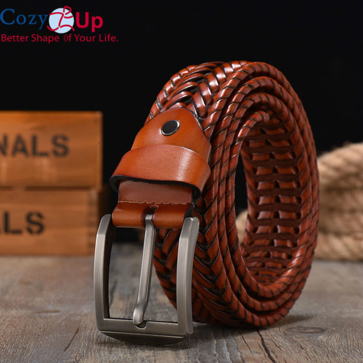 Cozy Up Men's Retro Belt Woven Second Layer Cowhide Casual Pin Buckle ...