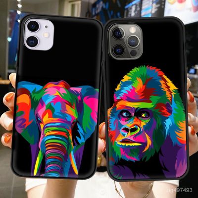 Colorful Animals Cat Lion Case for Apple iPhone 11 12 Pro Max 7 8 Plus SE 2020 X XR XS Black Luxury Protect Phone Silico