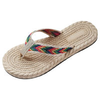 Womens Sandals  Summer Beach Slippers Bohemia Dress Flat Slides Casual Weave Ladies Flip Flops