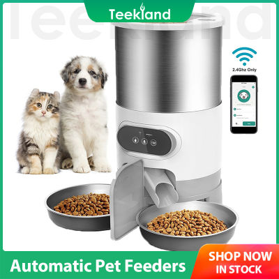 Teekland เครื่องจ่ายอาหารสุนัขแมวเครื่องป้อนอาหารแมวอัตโนมัติสำหรับอาหารแห้งอัจฉริยะควบคุมสัดส่วน1-4มื้อต่อวันผ้ากันเปื้อนเด็กสัตว์เลี้ยงพร้อมสแตนเลส